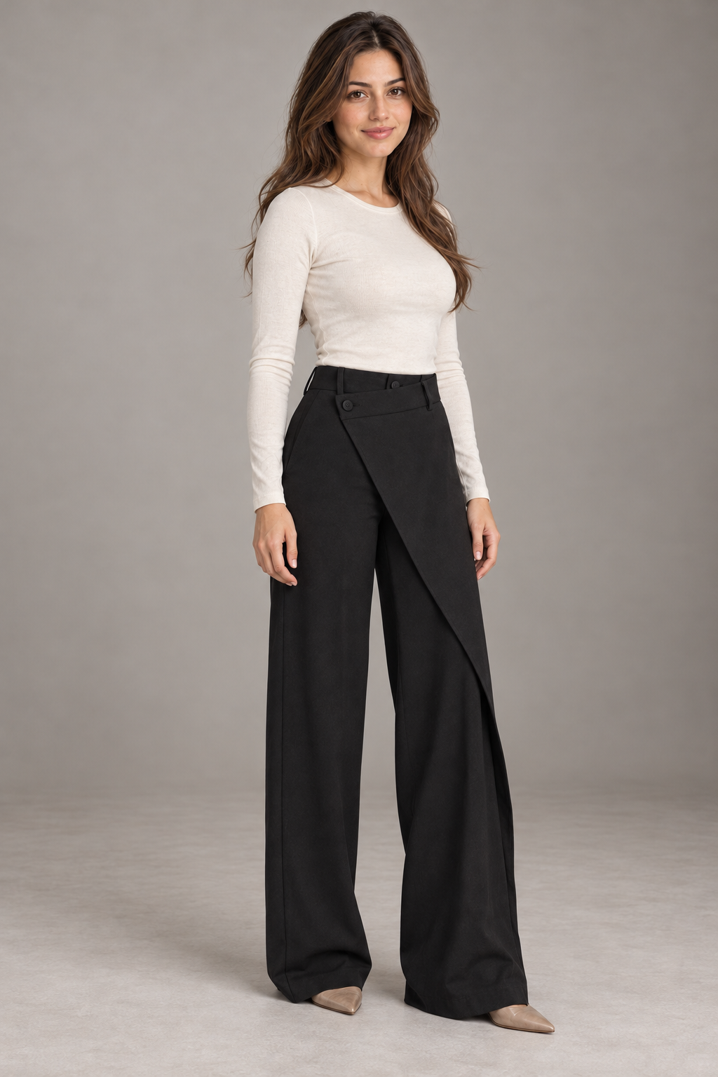 Bloodnew – Pantalon large asymétrique – Coupe ample et fluide – Noir – full