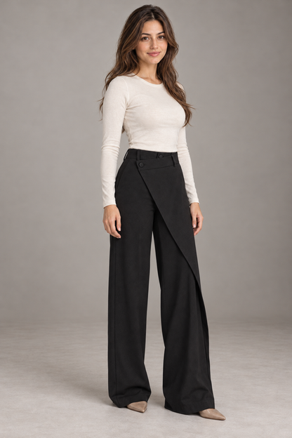 Bloodnew – Pantalon large asymétrique – Coupe ample et fluide – Noir – full