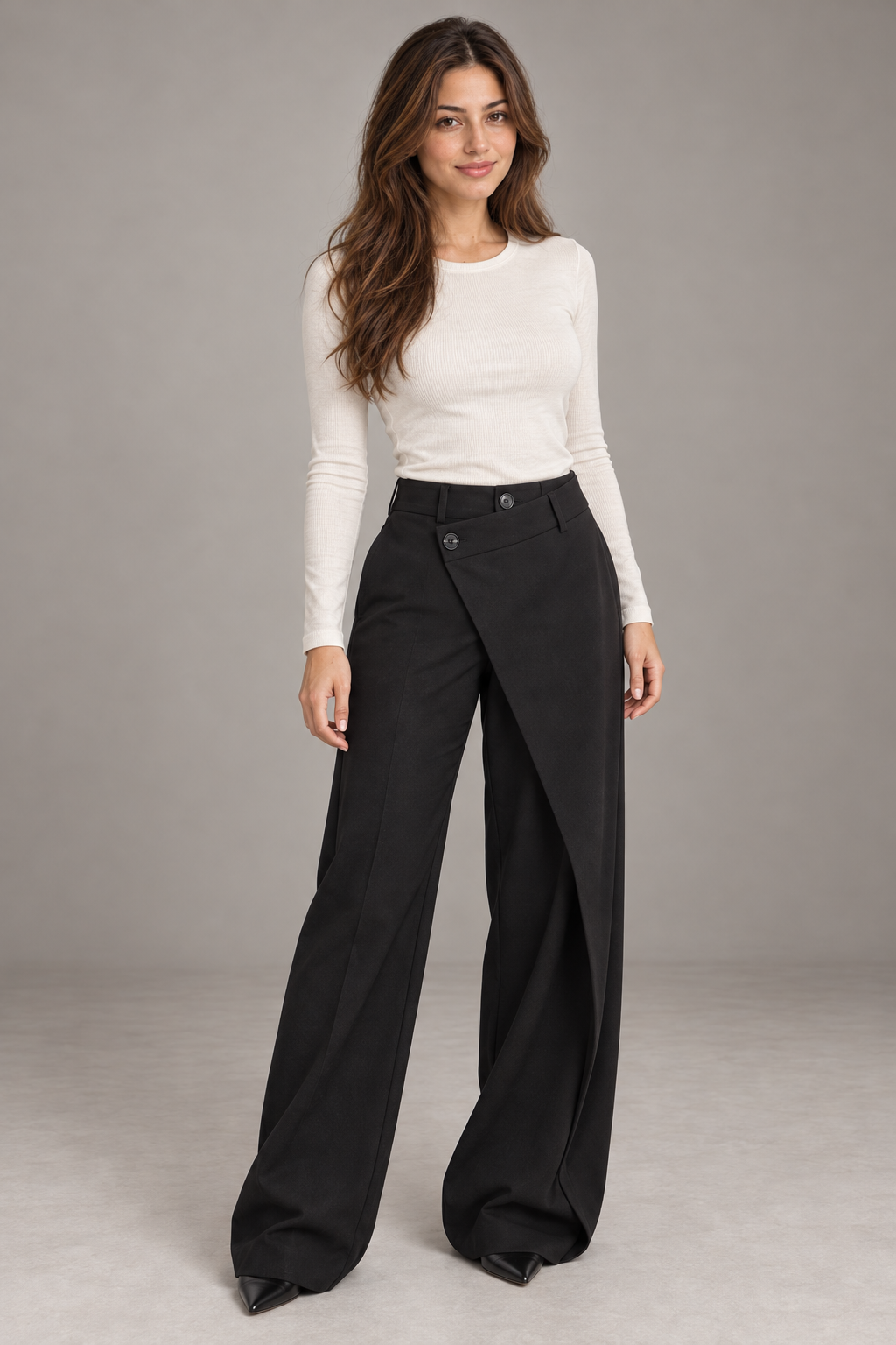 Bloodnew – Pantalon large asymétrique – Coupe ample et fluide – Noir modèle 2 – full