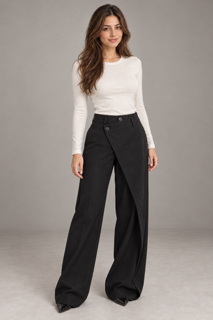 Bloodnew – Pantalon large asymétrique – Coupe ample et fluide – Noir modèle 2 – full
