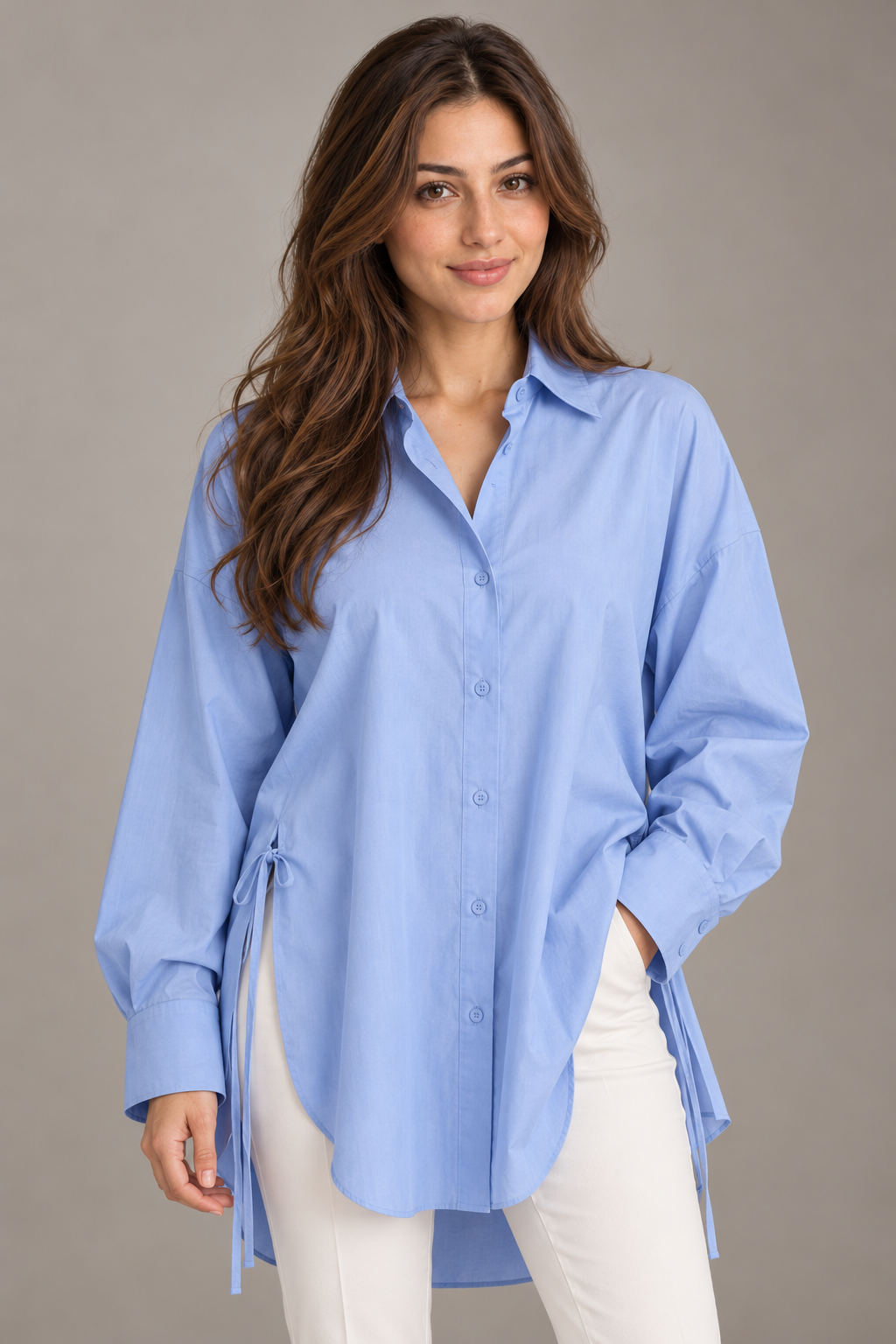 Bloodnew – Chemise unie à épaules tombantes – Bleu – close
