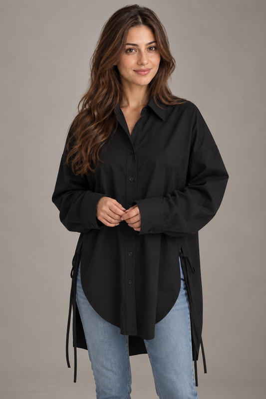 Bloodnew – Chemise unie à épaules tombantes – Noir – close