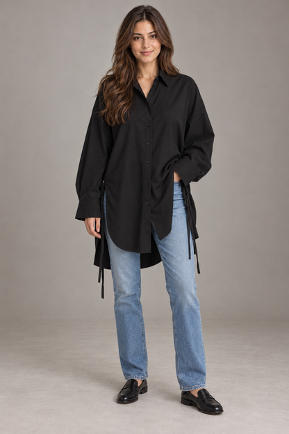 Bloodnew – Chemise unie à épaules tombantes – Noir – full