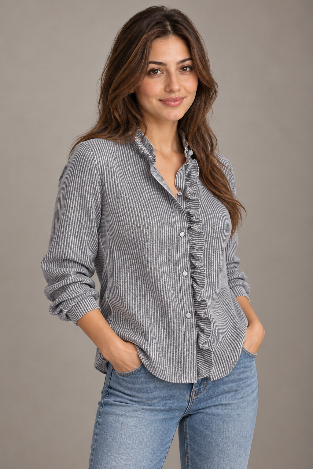 Bloodnew – Chemise rayée à volants – Noir – close