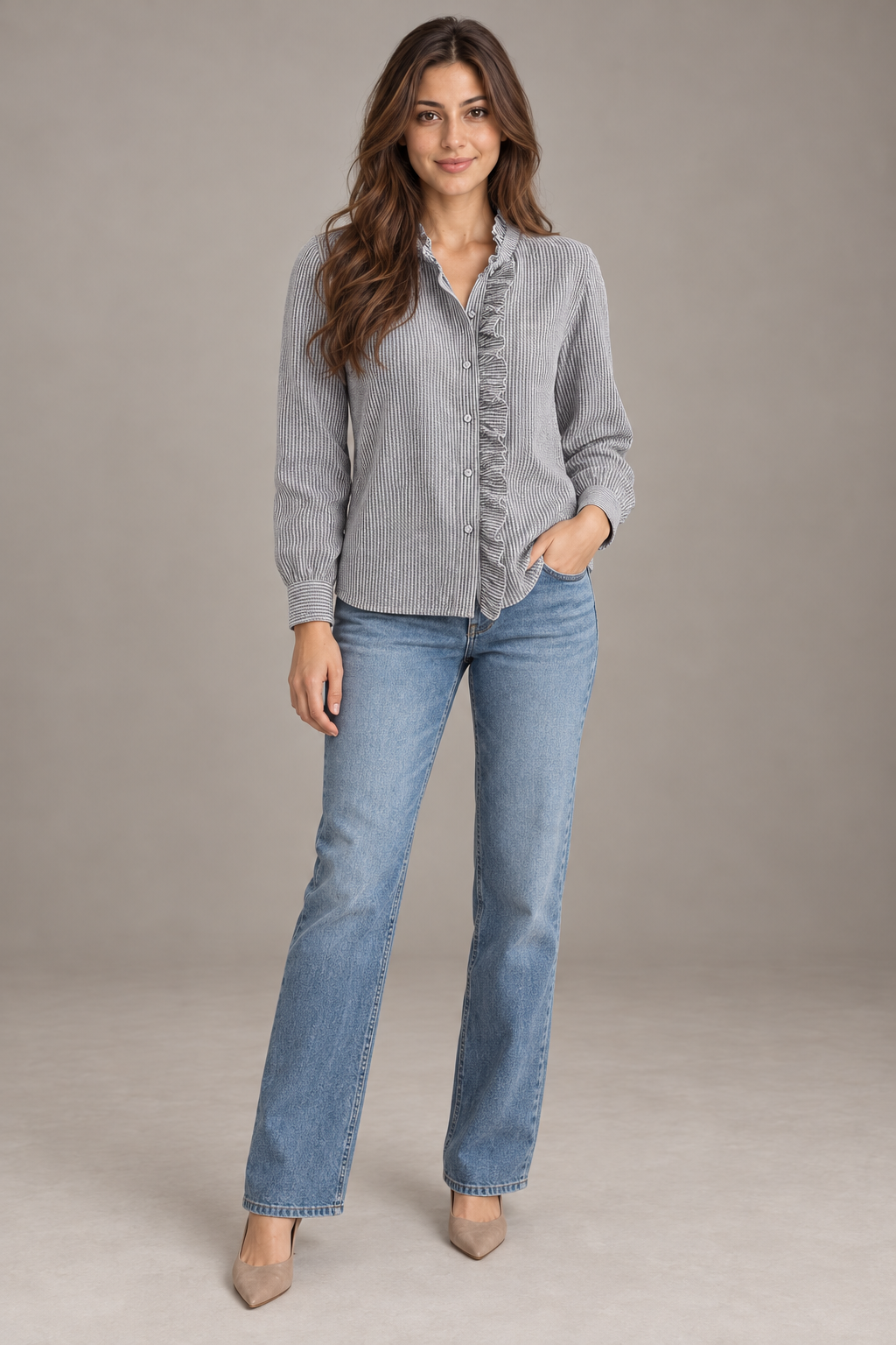 Bloodnew – Chemise rayée à volants – Noir – full