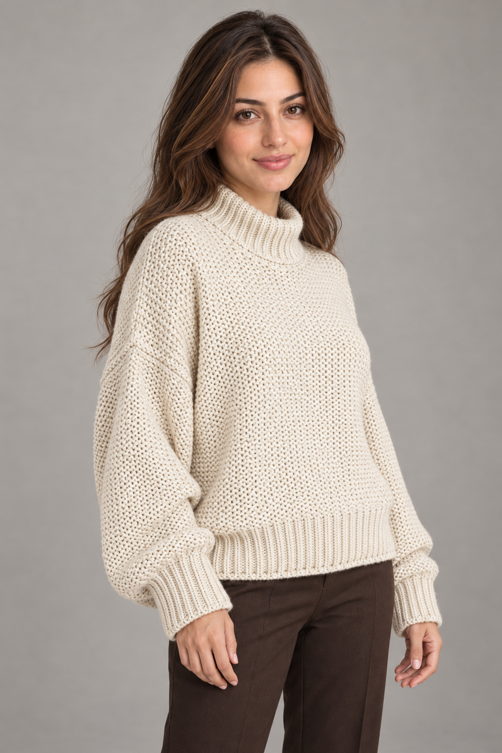 Pull col roulé uni en maille – Basique chaud et doux