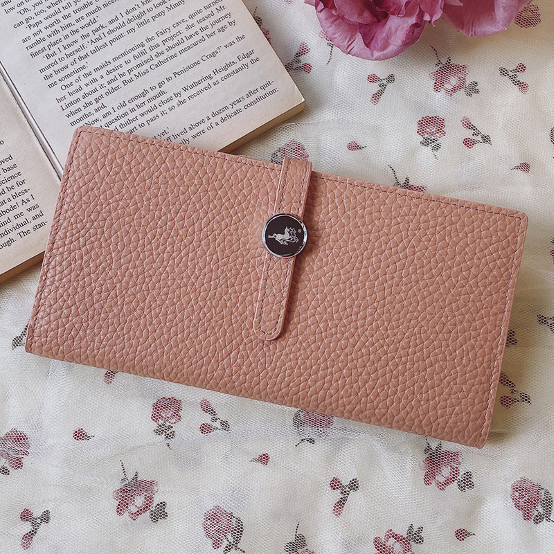 Portefeuille long en cuir véritable – Rose avec logo