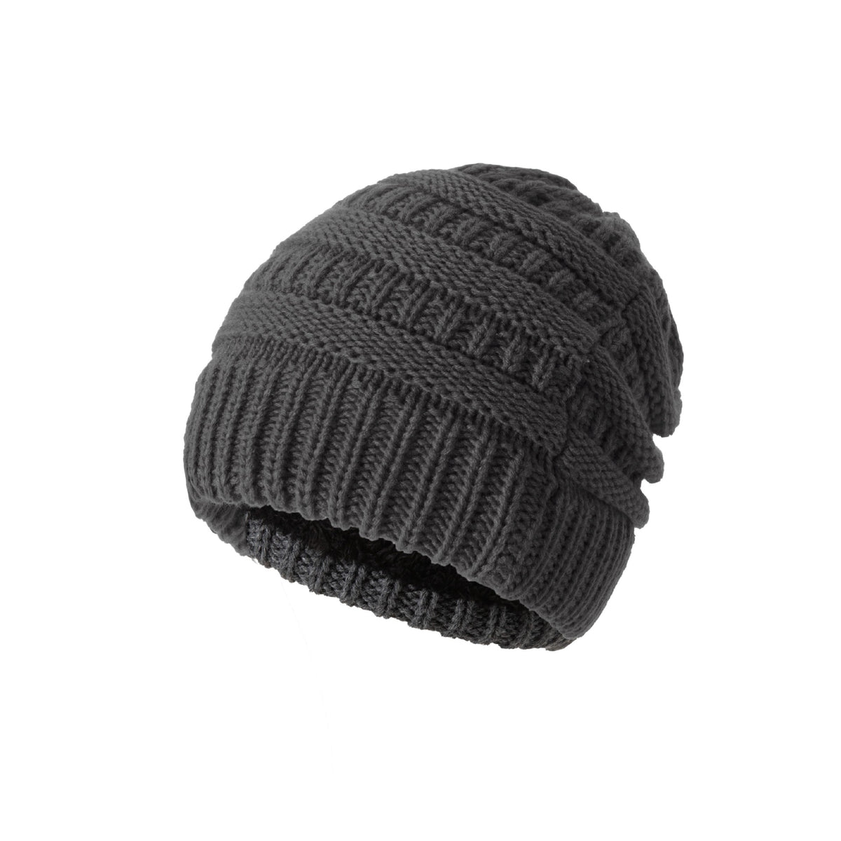 Bonnet en laine tricoté épais – Gris foncé sans pompon