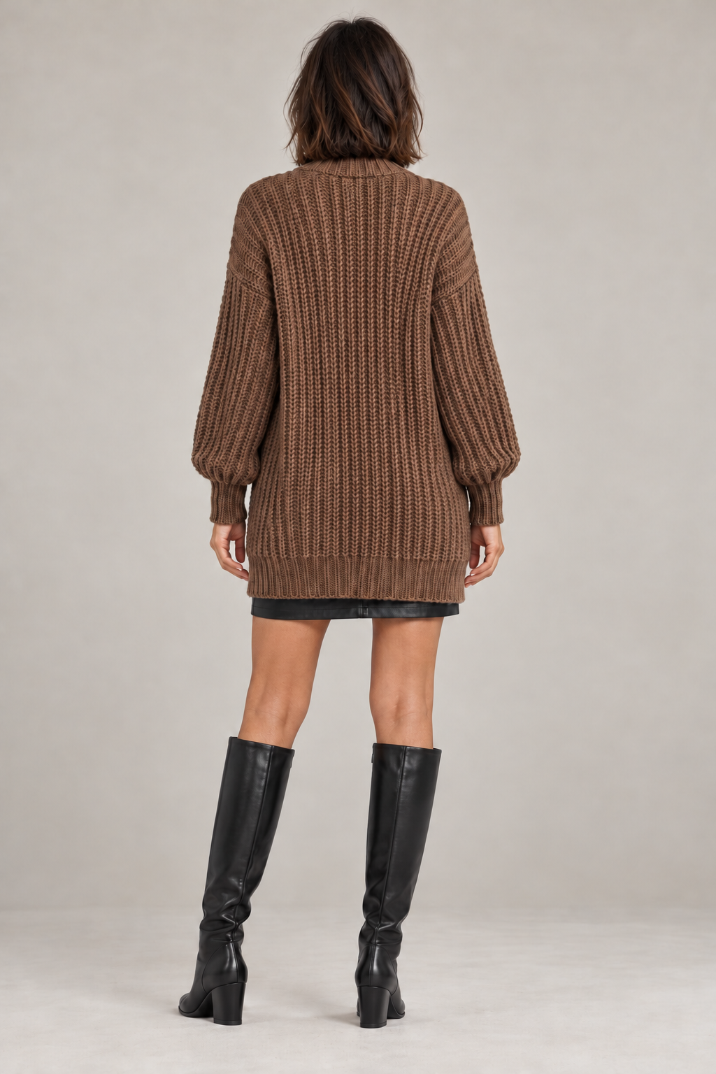 Manteau long en maille 100% – Marron
