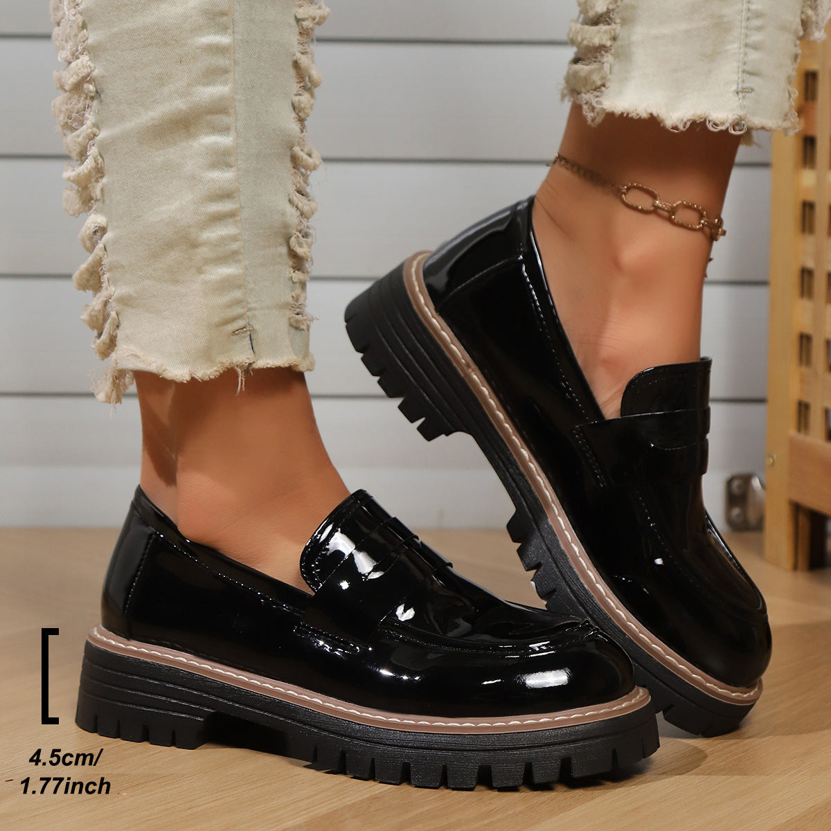 Mocassins style britannique à semelle épaisse et plateforme – Noir