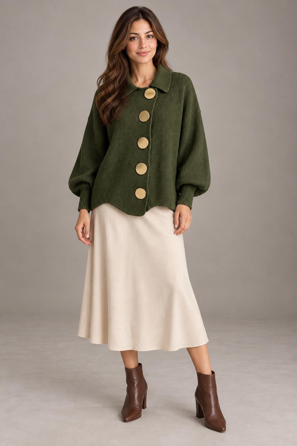 Bloodnew – Cardigan boutonné en maille à col revers – Vert – full