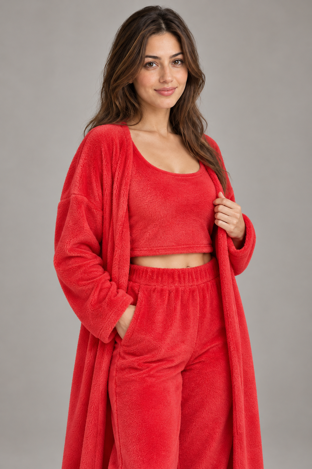 Bloodnew – Ensemble cocooning 3 pièces en maille douce – Rouge – close