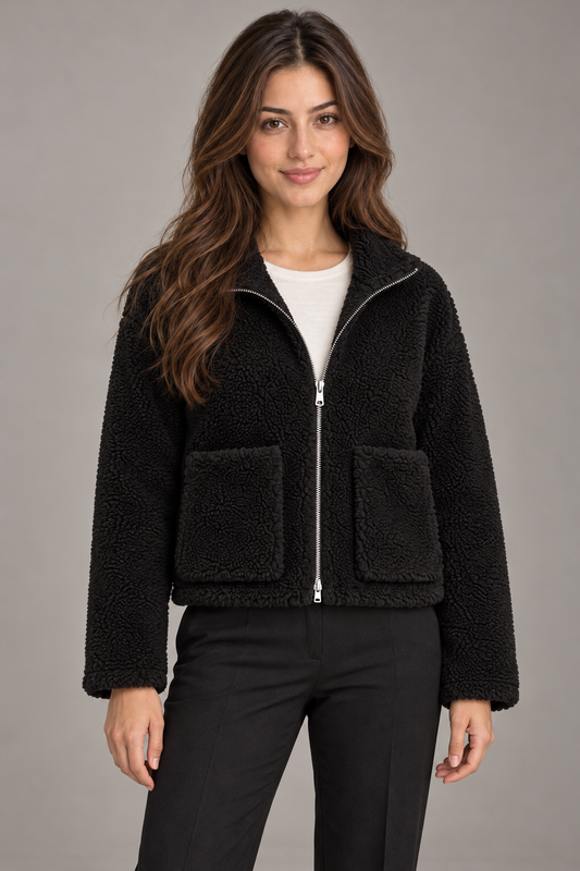 Bloodnew – Veste Teddy Courte – Noir – modèle – close – Njm6OO