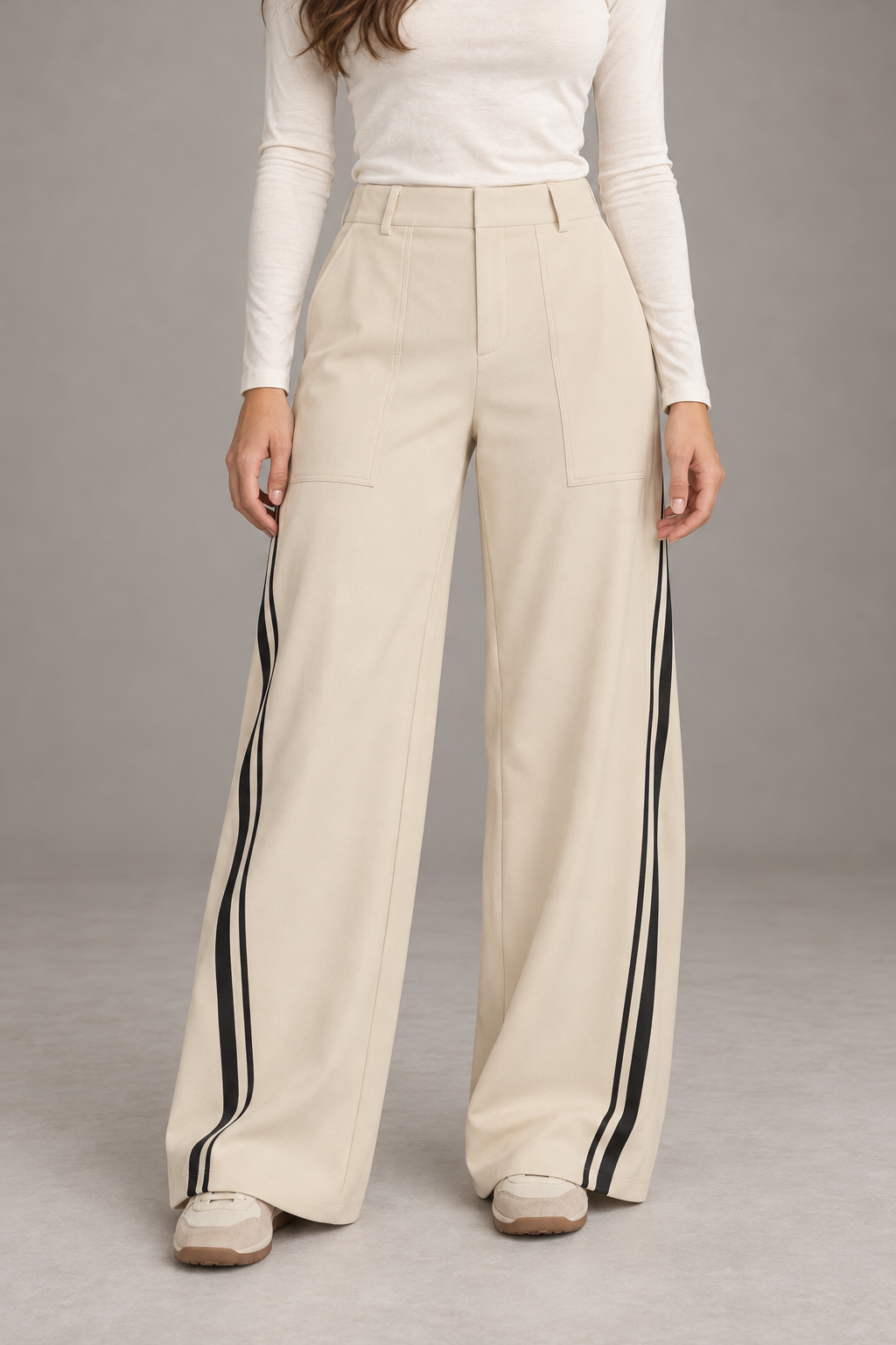 Bloodnew – Pantalon Jogging Large Bandes Contrastées Cordon – Abricot – modèle porté – close – lESNk6