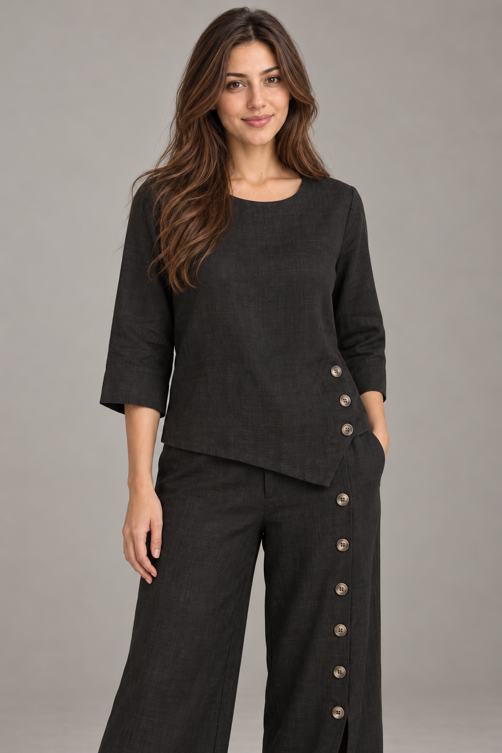 Bloodnew – Ensemble Deux Pièces Uni Coupe Ample – Noir – modèle – close – E1tQLQ