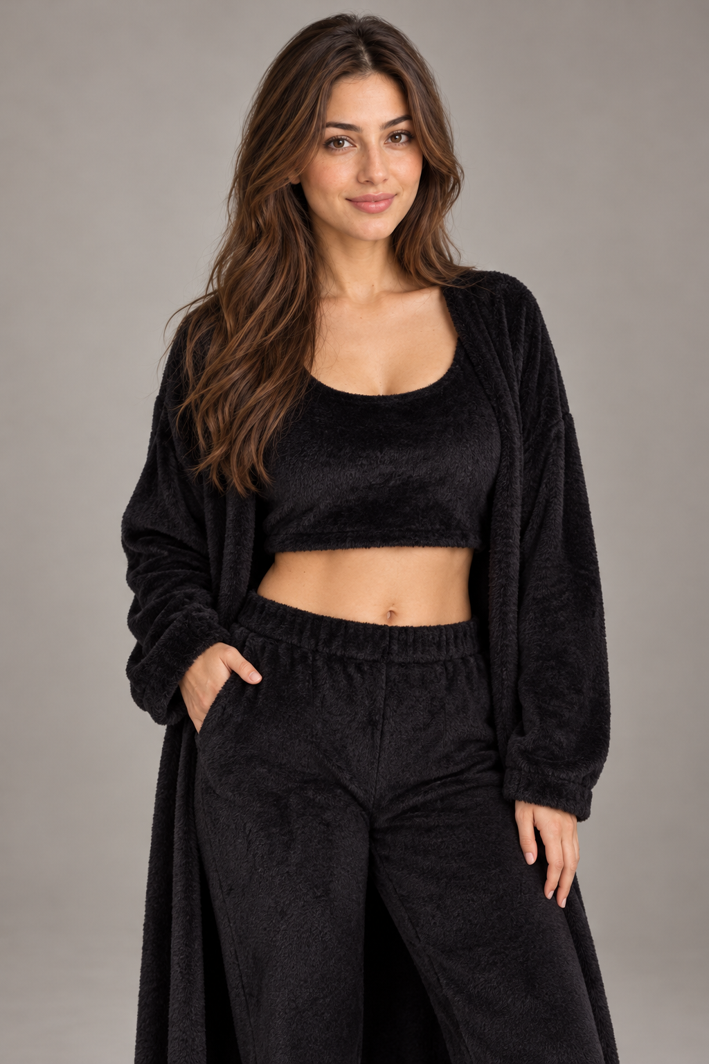 Bloodnew – Ensemble cocooning 3 pièces en maille douce – Noir – close