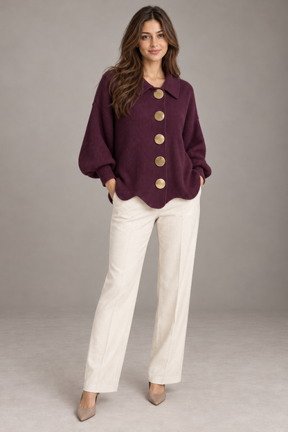 Bloodnew – Cardigan boutonné en maille à col revers – Violet – full