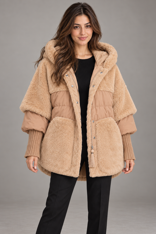 Bloodnew – Manteau à Capuche Fourrure – Abricot – modèle – close – Njm6OO