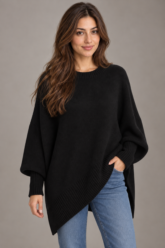 Bloodnew – Pull épais en maille – Noir – close