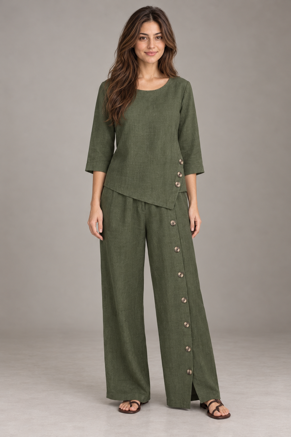 Bloodnew – Ensemble Deux Pièces Uni Coupe Ample – Vert Armée – modèle – full – E1tQLQ