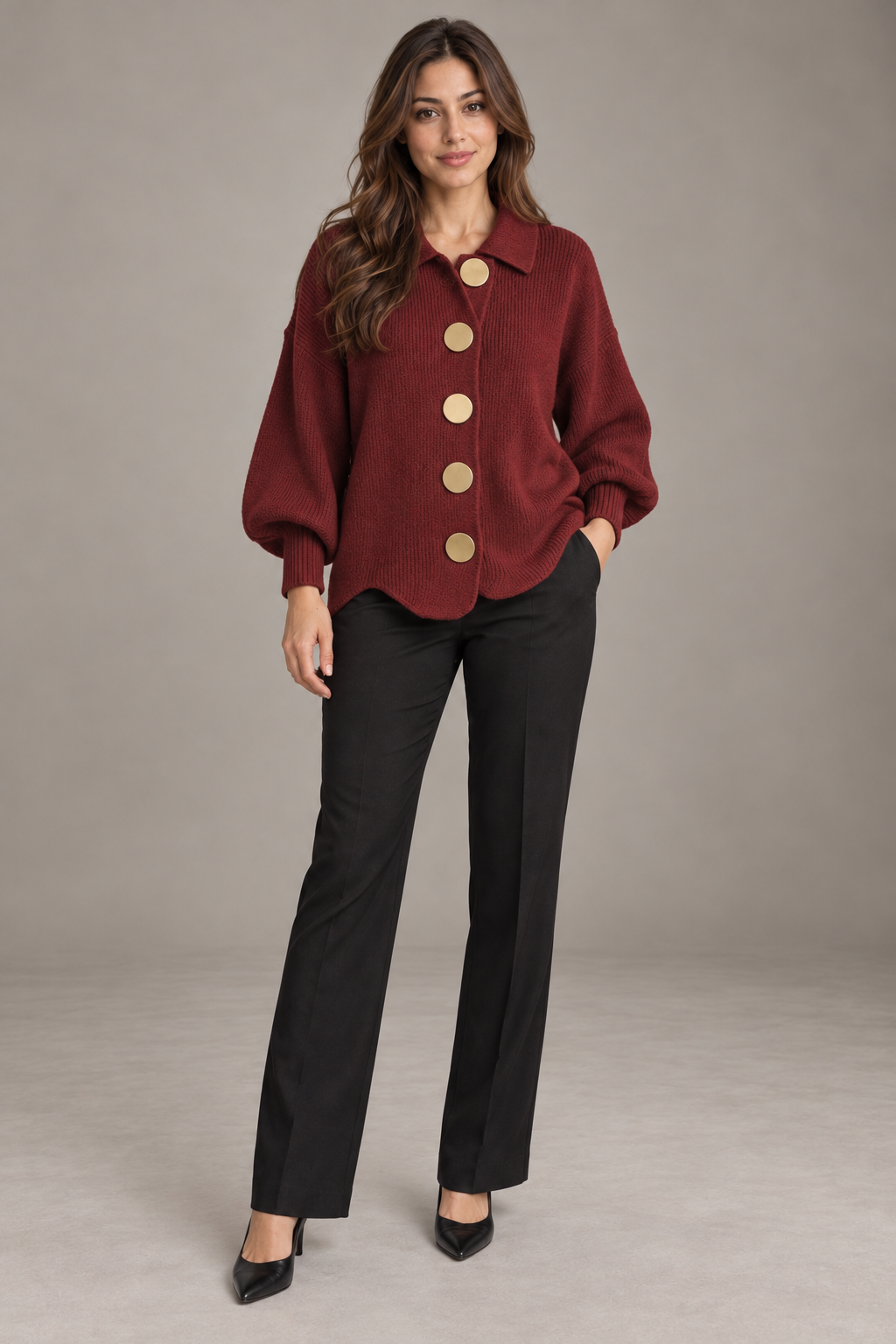 Bloodnew – Cardigan boutonné en maille à col revers – Rouge – full