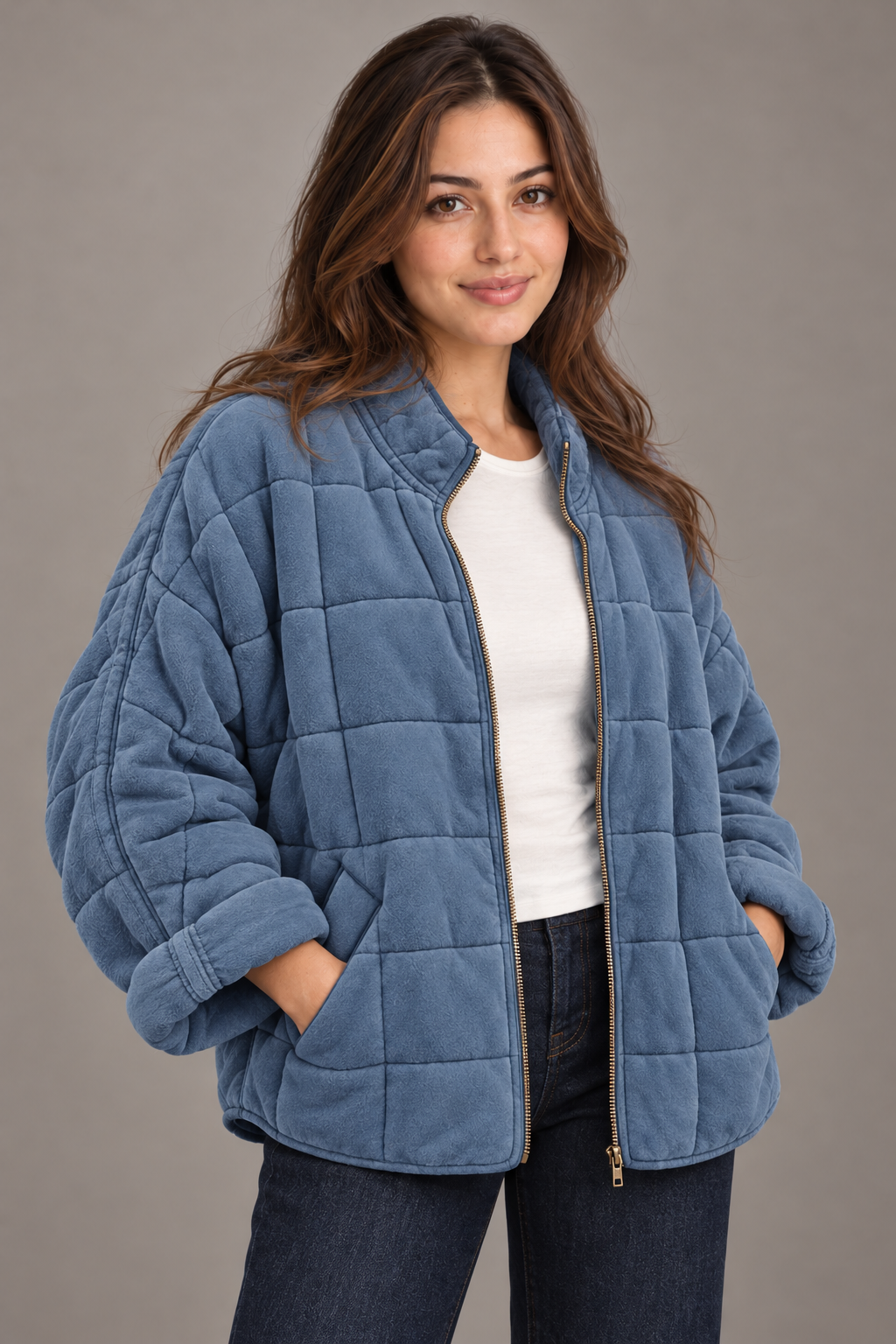 Bloodnew – Manteau zippé – Bleu gris – close