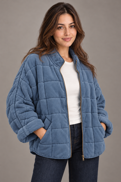 Bloodnew – Manteau zippé – Bleu gris – close