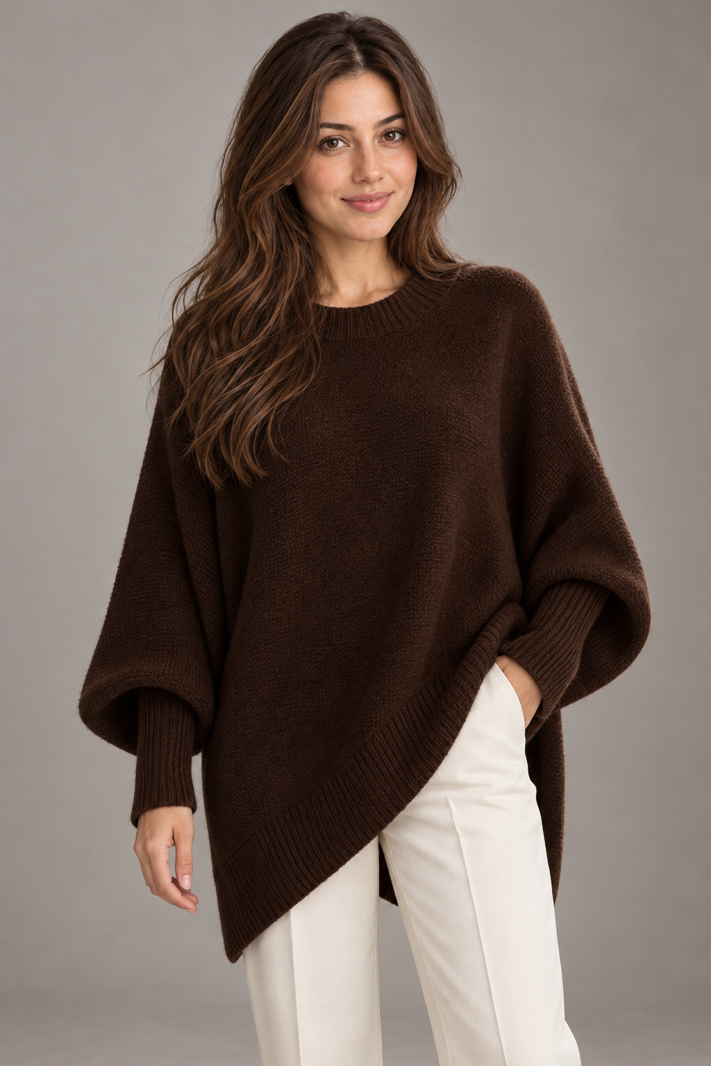 Bloodnew – Pull épais en maille – Café – close