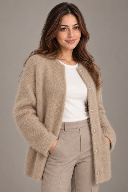 Bloodnew – Gilet boutonné – Kaki clair – close