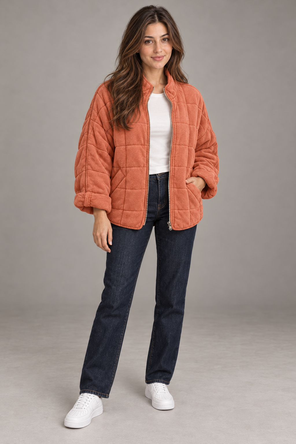 Bloodnew – Manteau zippé – Rouge brique – full