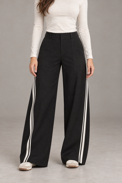 Bloodnew – Pantalon Jogging Large Bandes Contrastées Cordon – Noir – modèle porté – close – lESNk6