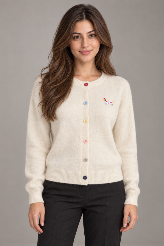 Bloodnew – Cardigan en maille à manches longues pour femme – Abricot – modèle – close – cJUebz