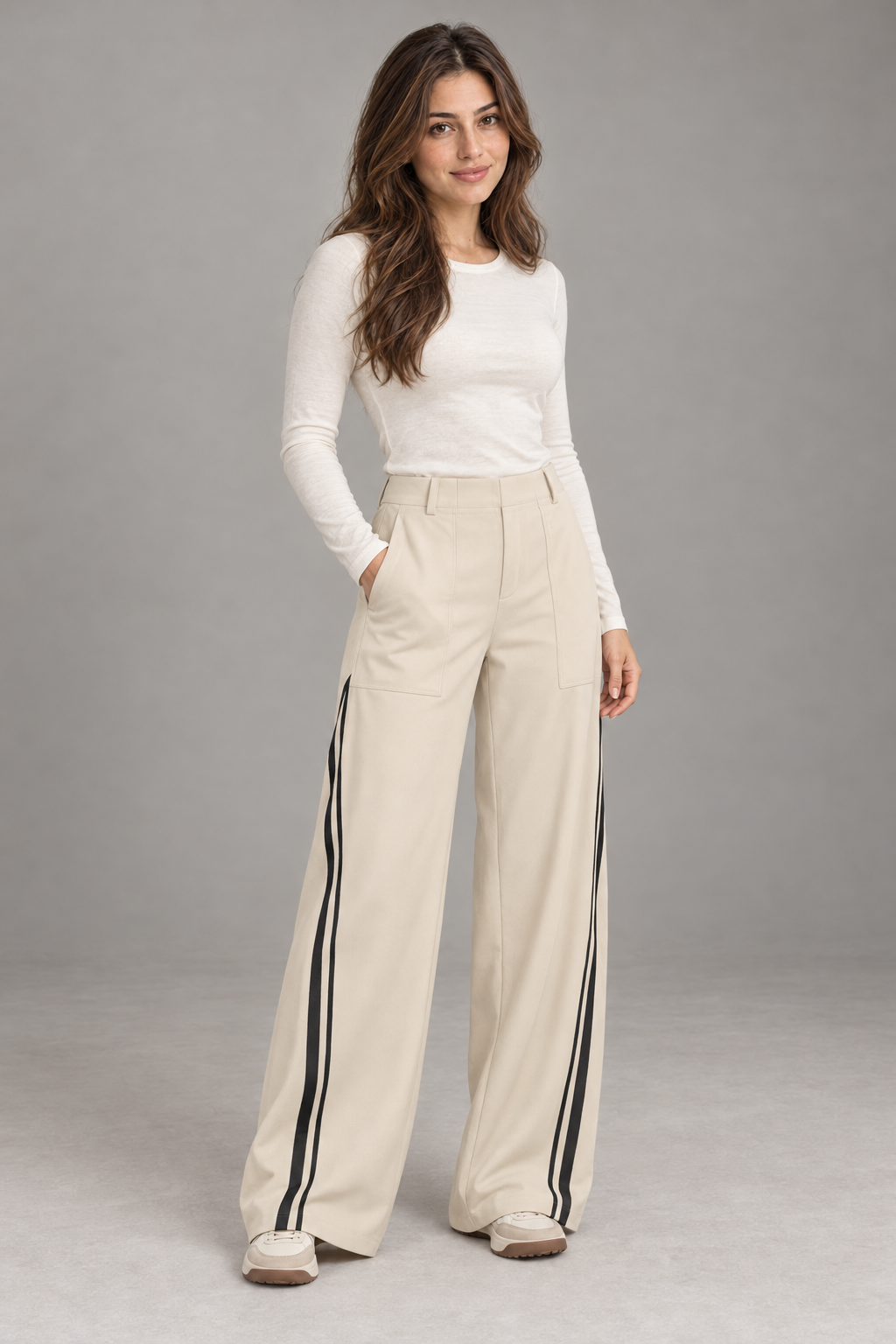 Bloodnew – Pantalon Jogging Large Bandes Contrastées Cordon – Abricot – modèle porté – full – lESNk6