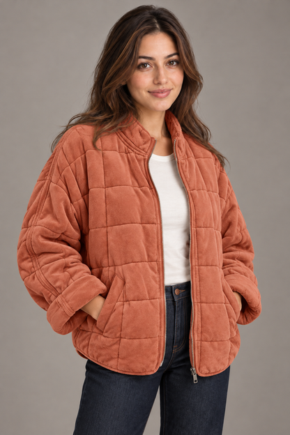 Bloodnew – Manteau zippé – Rouge brique – close