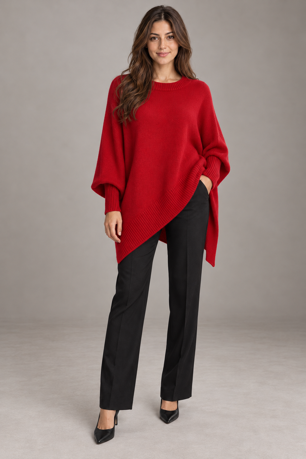 Bloodnew – Pull épais en maille – Rouge – full