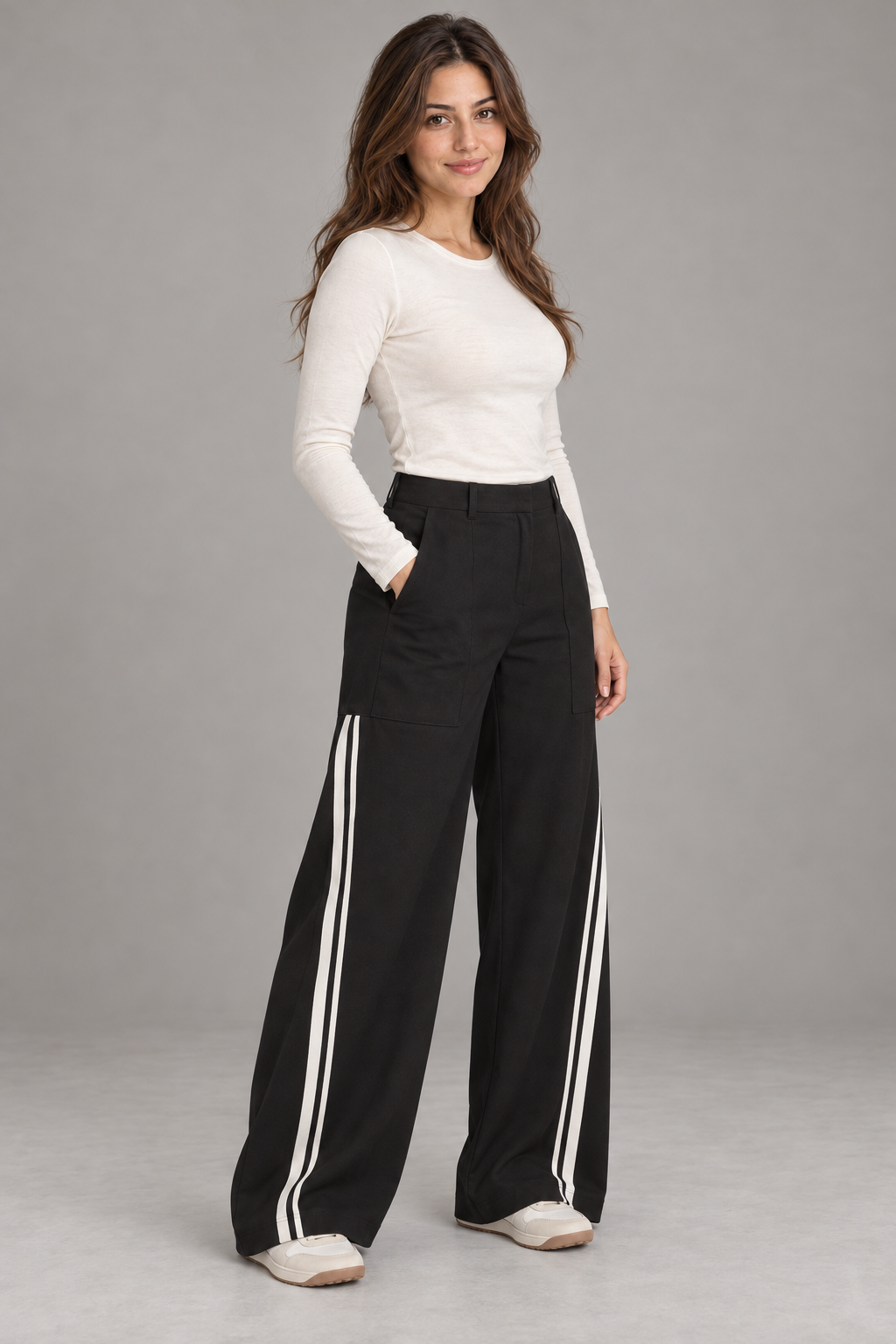 Bloodnew – Pantalon Jogging Large Bandes Contrastées Cordon – Noir – modèle porté – full – lESNk6