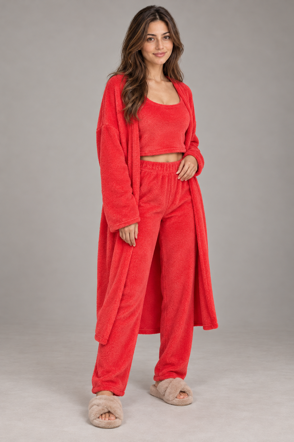 Bloodnew – Ensemble cocooning 3 pièces en maille douce – Rouge – full