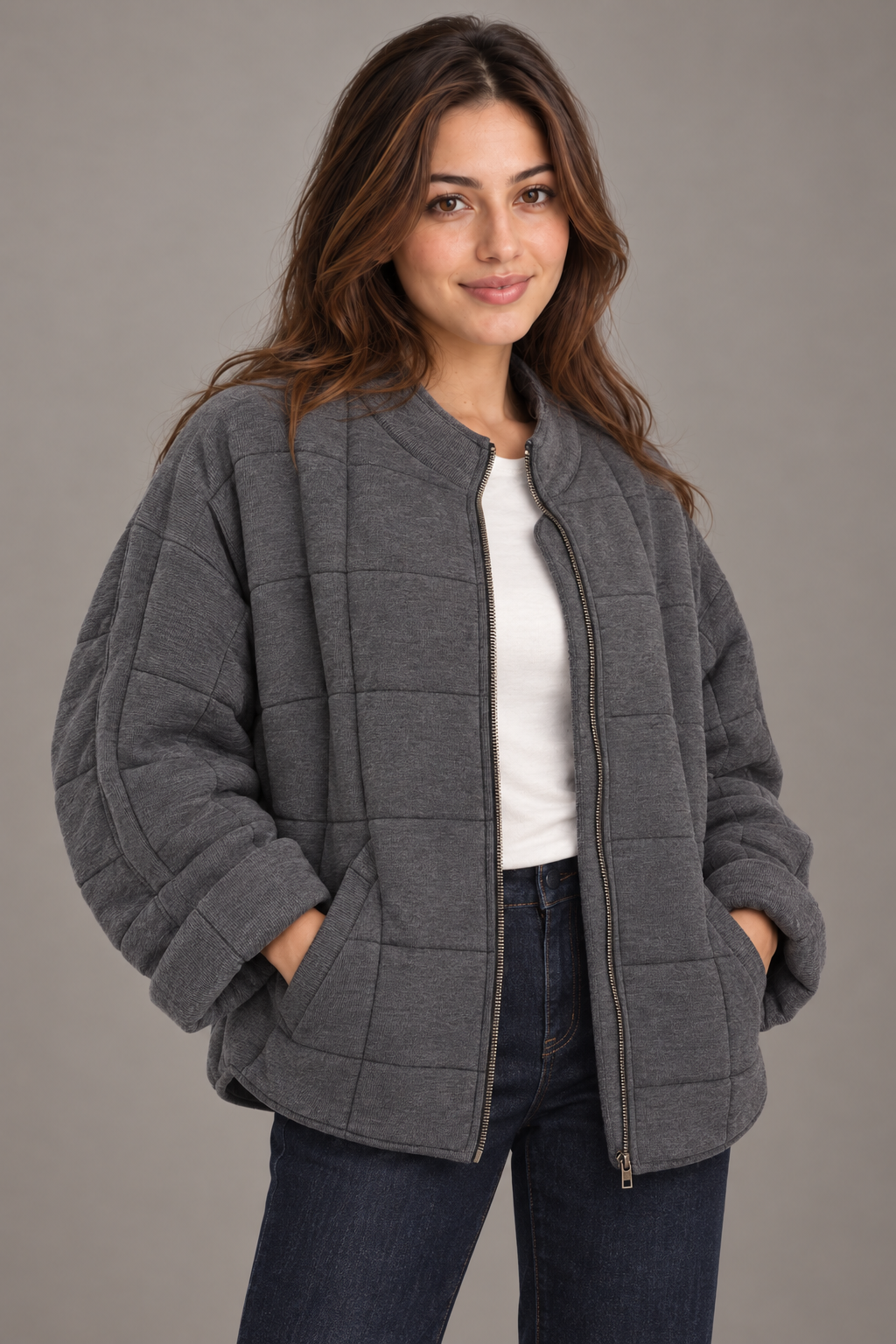 Bloodnew – Manteau zippé – Gris foncé – close