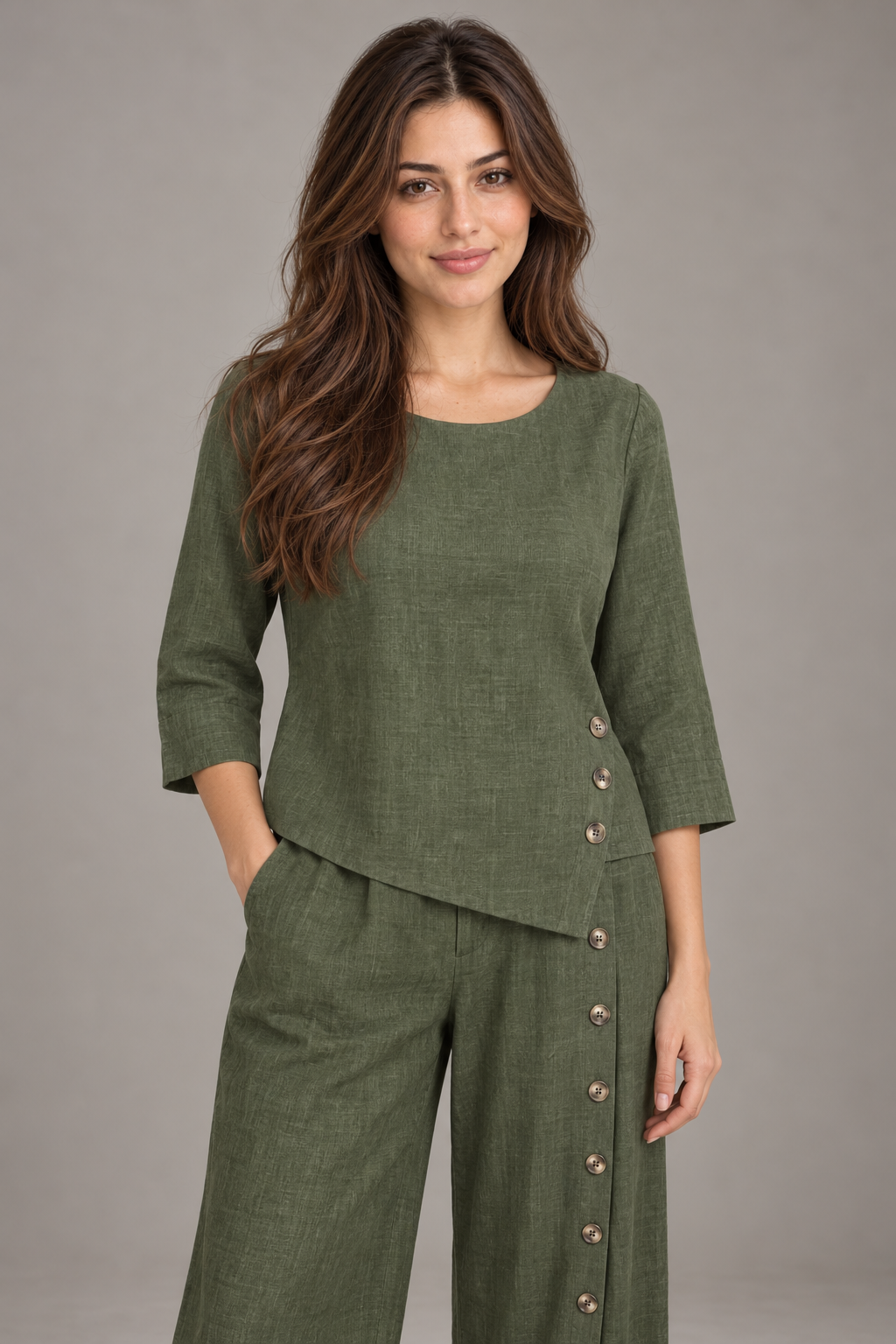 Bloodnew – Ensemble Deux Pièces Uni Coupe Ample – Vert Armée – modèle – close – E1tQLQ