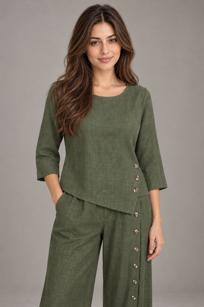 Bloodnew – Ensemble Deux Pièces Uni Coupe Ample – Vert Armée – modèle – close – E1tQLQ