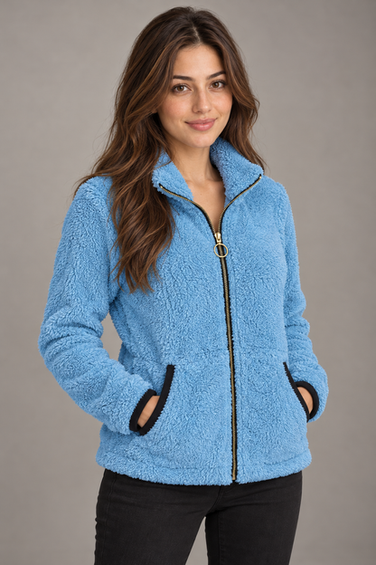 Bloodnew – Veste zippée en polaire peluche double face – Bleu clair – close