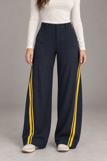 Bloodnew – Pantalon Jogging Large Bandes Contrastées Cordon – Bleu Marine – modèle porté – close – lESNk6