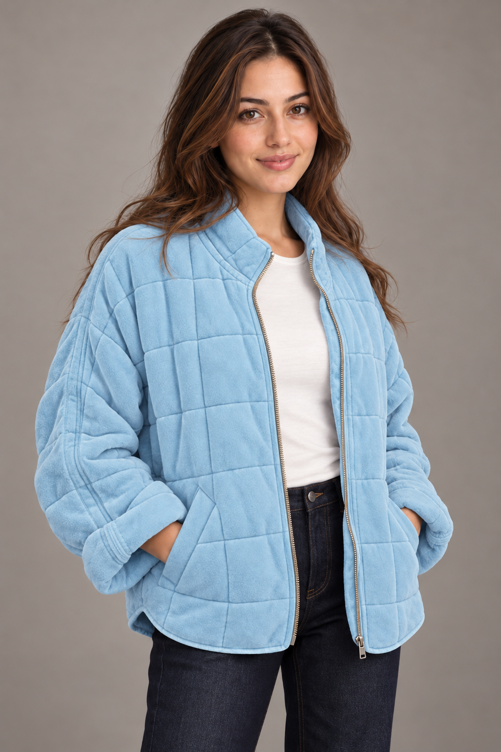 Bloodnew – Manteau zippé – Bleu clair – close