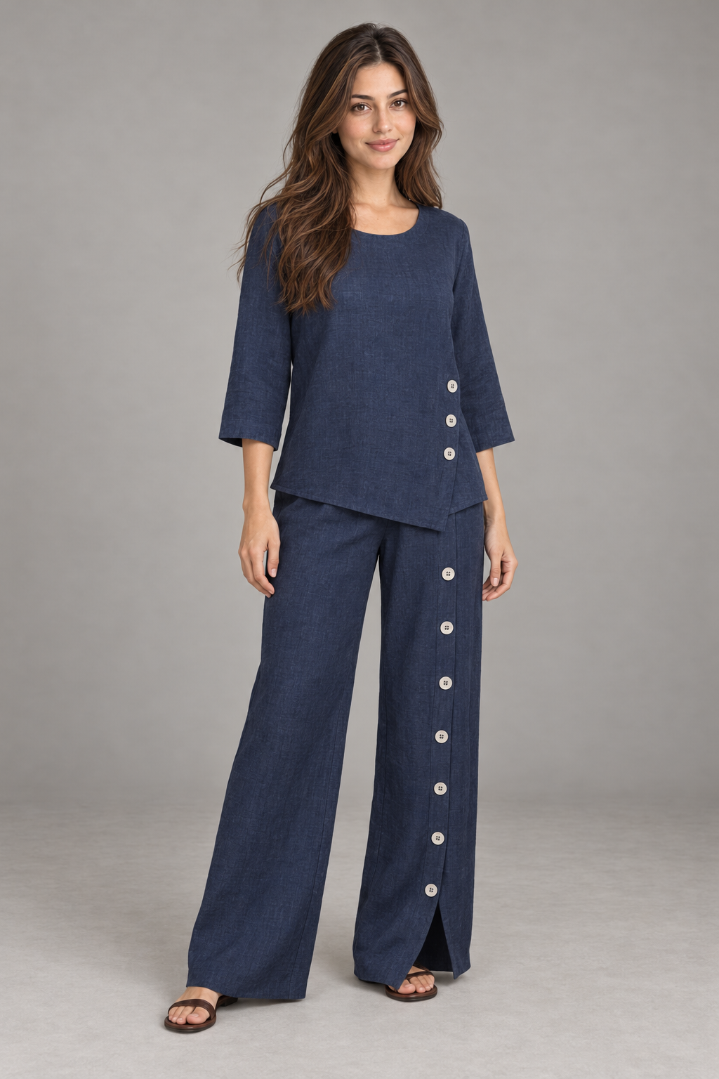 Bloodnew – Ensemble Deux Pièces Uni Coupe Ample – Bleu Marine – modèle – full – E1tQLQ