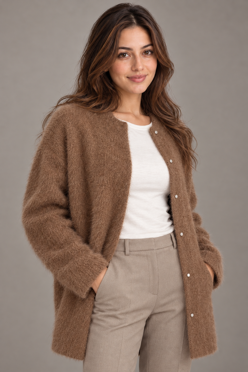 Bloodnew – Gilet boutonné – Café – close