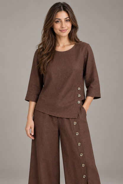 Bloodnew – Ensemble Deux Pièces Uni Coupe Ample – Marron Foncé – modèle – close – E1tQLQ