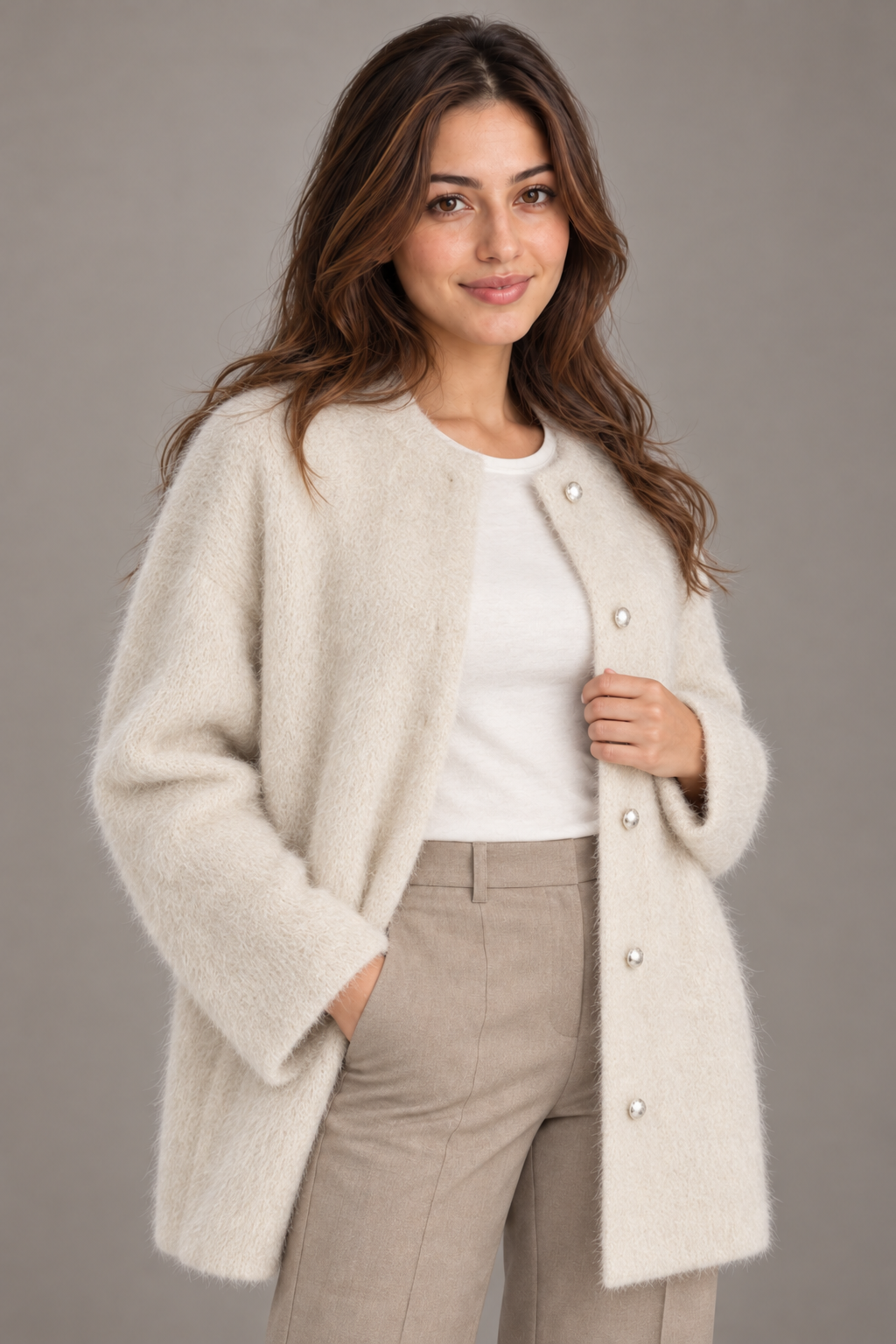 Bloodnew – Gilet boutonné – Abricot – close