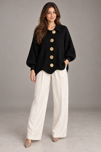 Bloodnew – Cardigan boutonné en maille à col revers – Noir – full