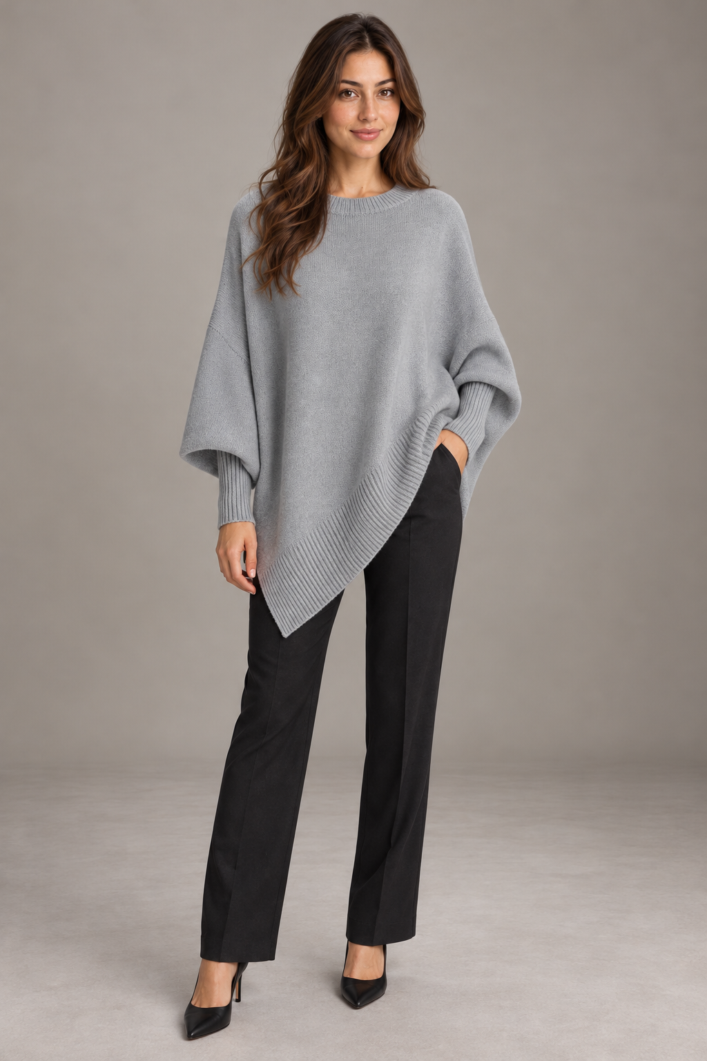 Bloodnew – Pull épais en maille – Gris clair – full