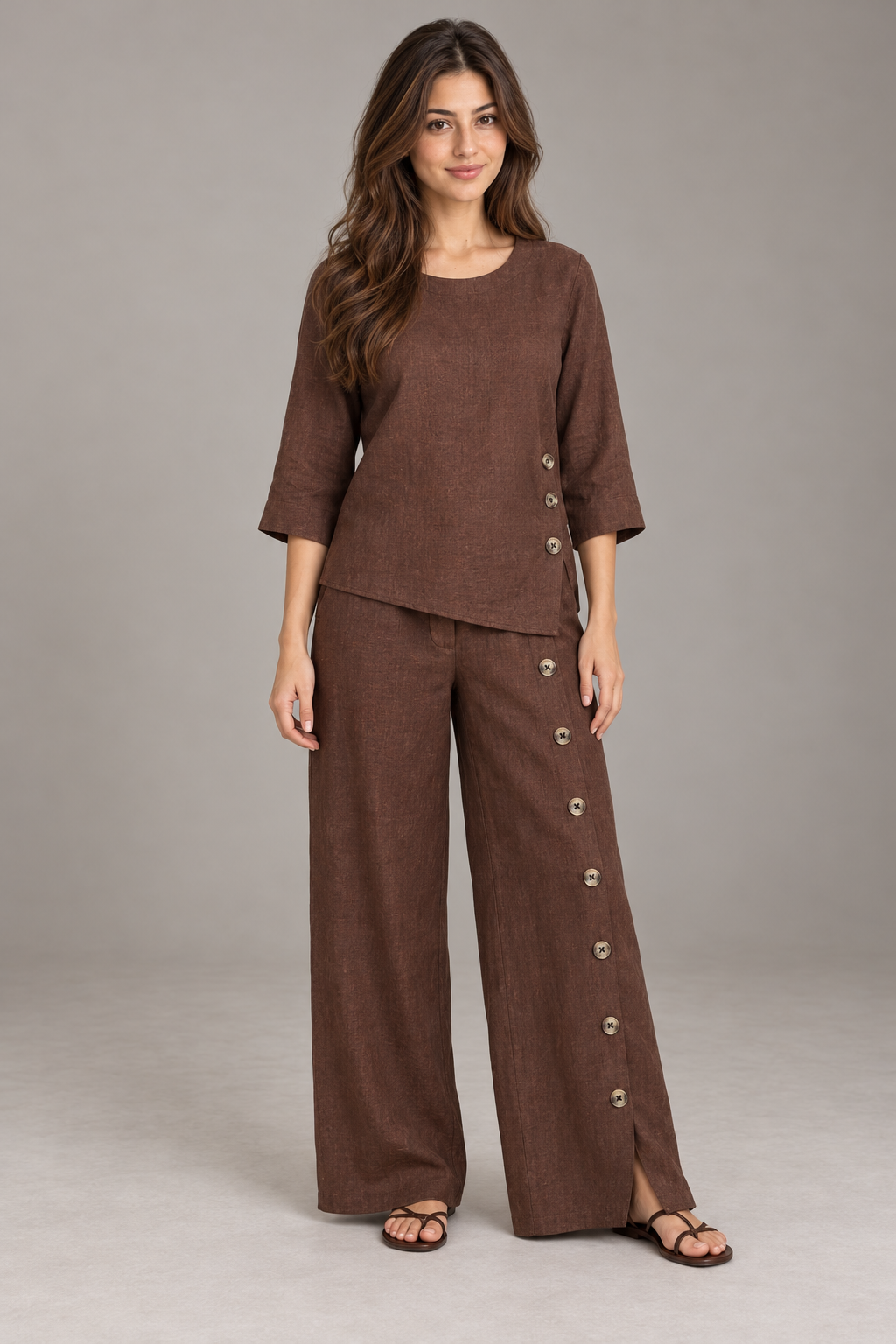 Bloodnew – Ensemble Deux Pièces Uni Coupe Ample – Marron Foncé – modèle – full – E1tQLQ